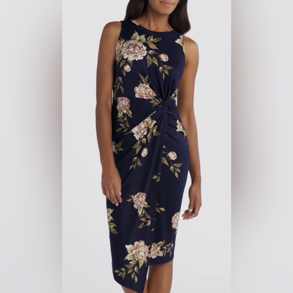 Nine Britton Abigail Fitted Twist-Front Midi Dress: L